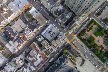 Aerial view of city.