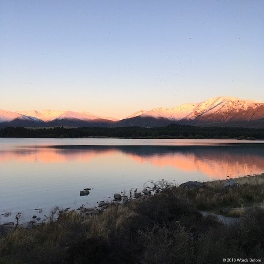 Sun setting over Lake Tekapo.
